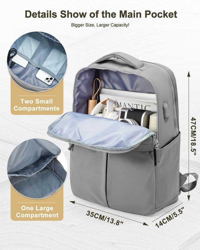 Women’s Laptop Work Backpack Waterproof Travel College Teacher Grey 15.6 Inch