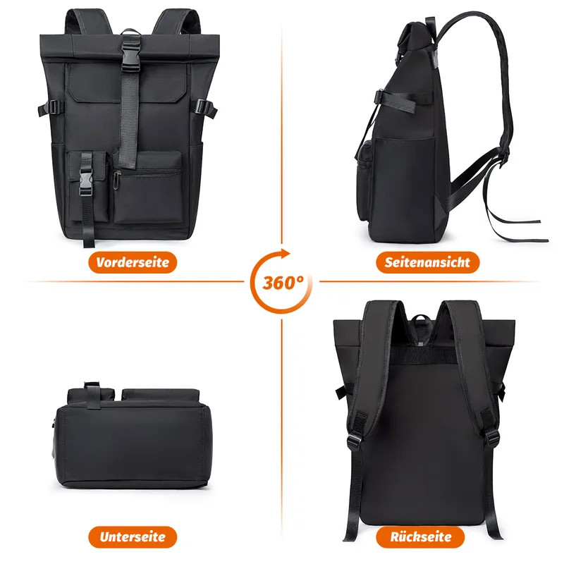 Travel Backpack 26L Lightweight Roll Top Backpack for Women Men, Anti-Theft Scho