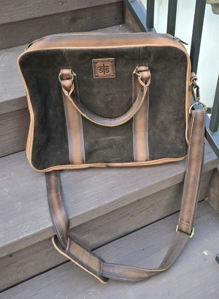 STS Suede Leather Briefcase with Strap Brown/Tan