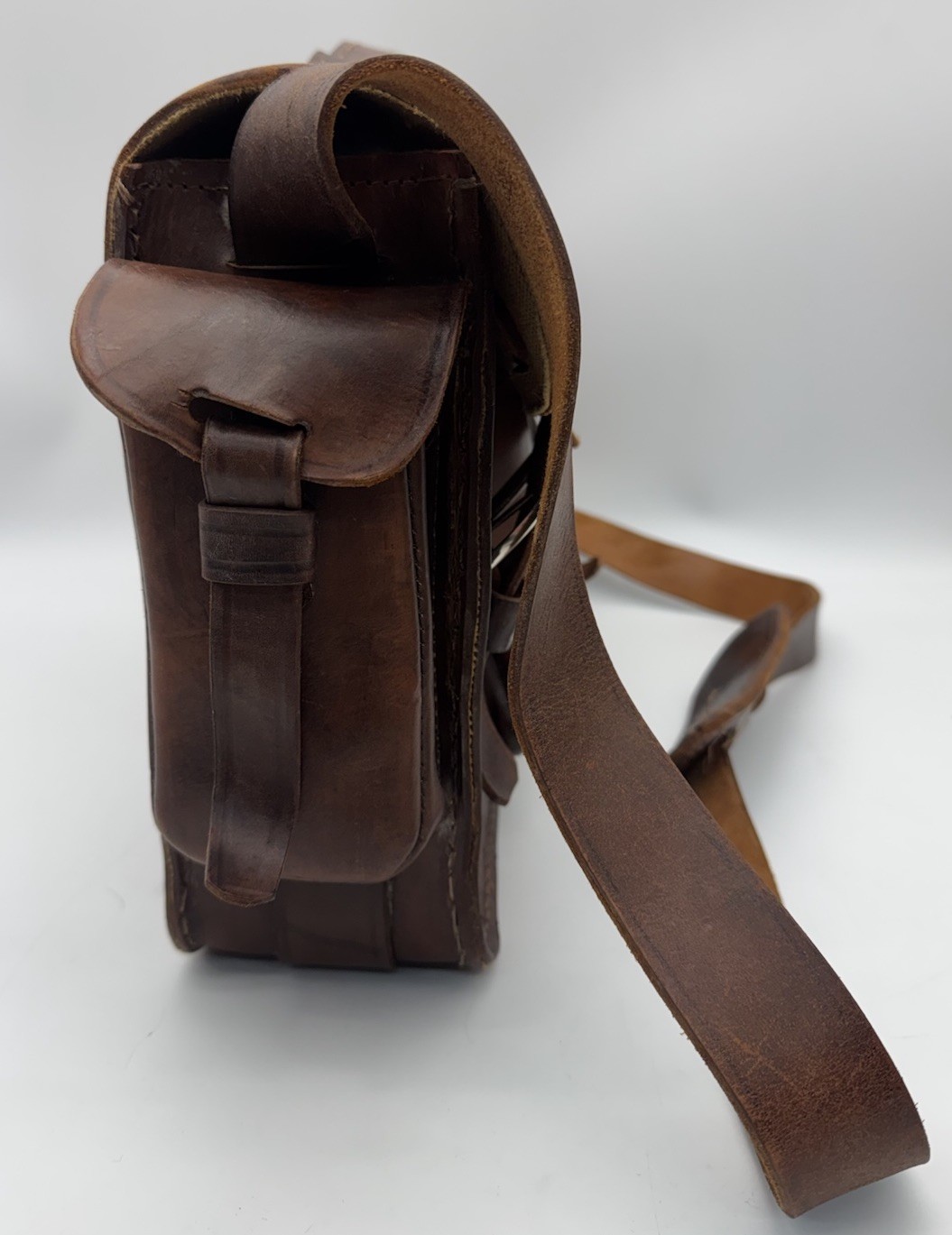 Vintage Full Grain Leather Messenger Bag Handmade Guatemala Heavy Satchel