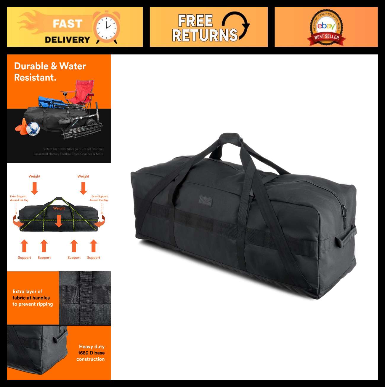 Extra Large 106L Heavy Duty Duffle Bag – Water Resistant, Durable, Perfect for T