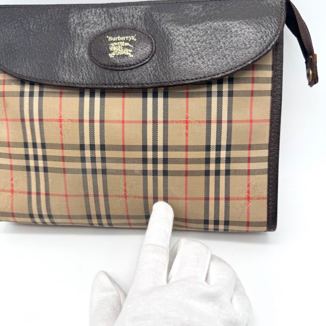 Authentic Burberrys Men’s Clutch Bag Canvas Leather Brown 19cm x 23.5cm x 5cm