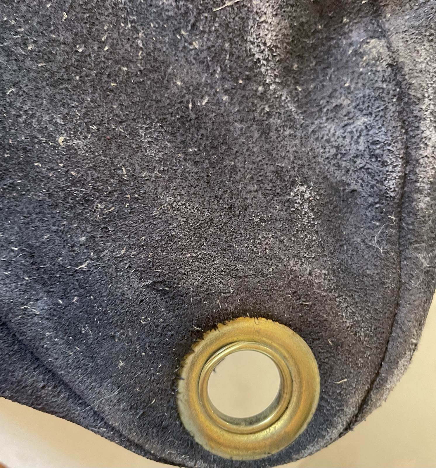 Vintage SUEDE Zippered Gear Bag Brass Zipper Distressed Western Navy 18×8” USA