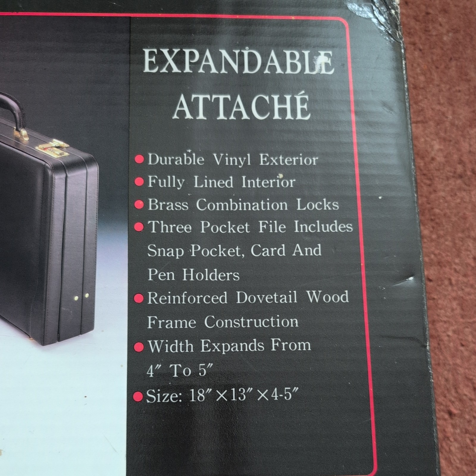 Heritage Black Expandable Leather Attache 4″-5″ 3 File Folder With Pockets 14775