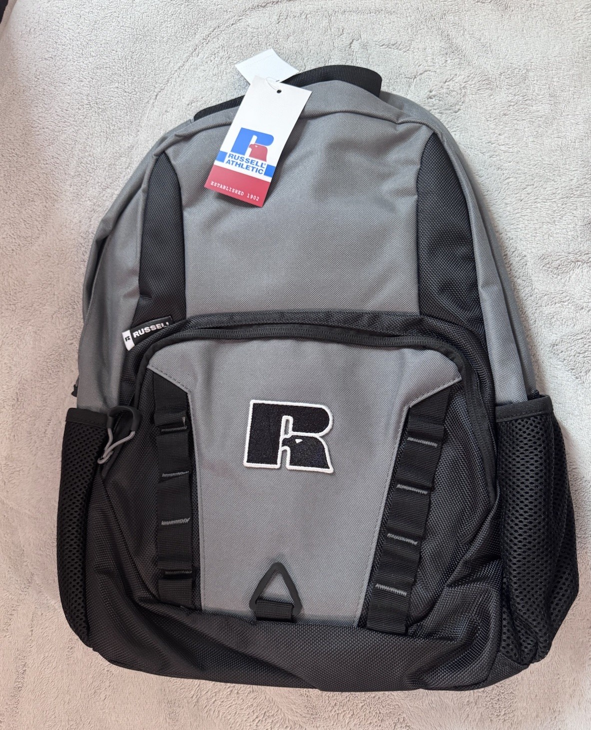 Russell Athletic Grey Backpack With Adjustable Straps & Side Pockets. Brand New
