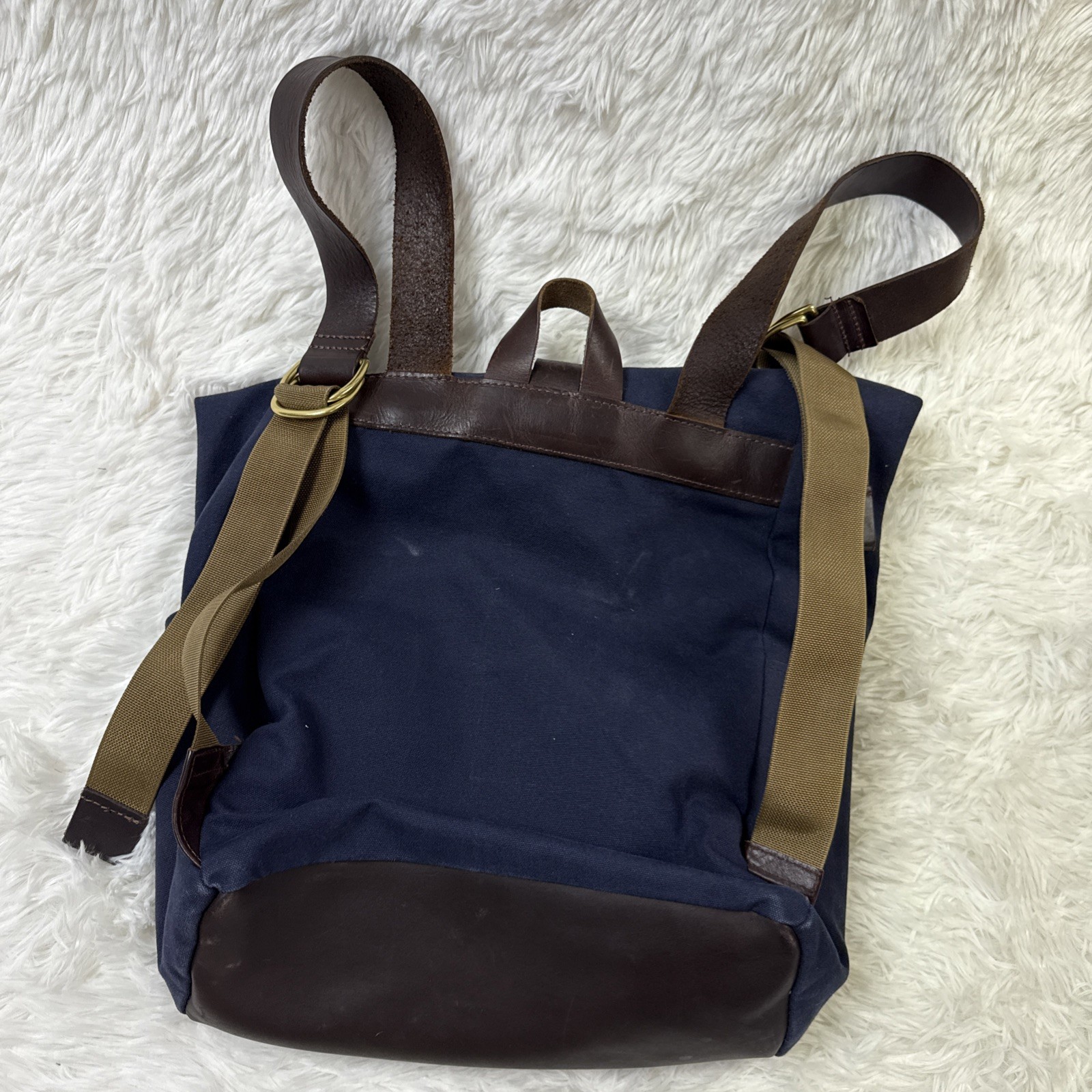 Esperos Soho Rolltop Backpack Navy Canvas Leather Straps USA Made Laptop Bag