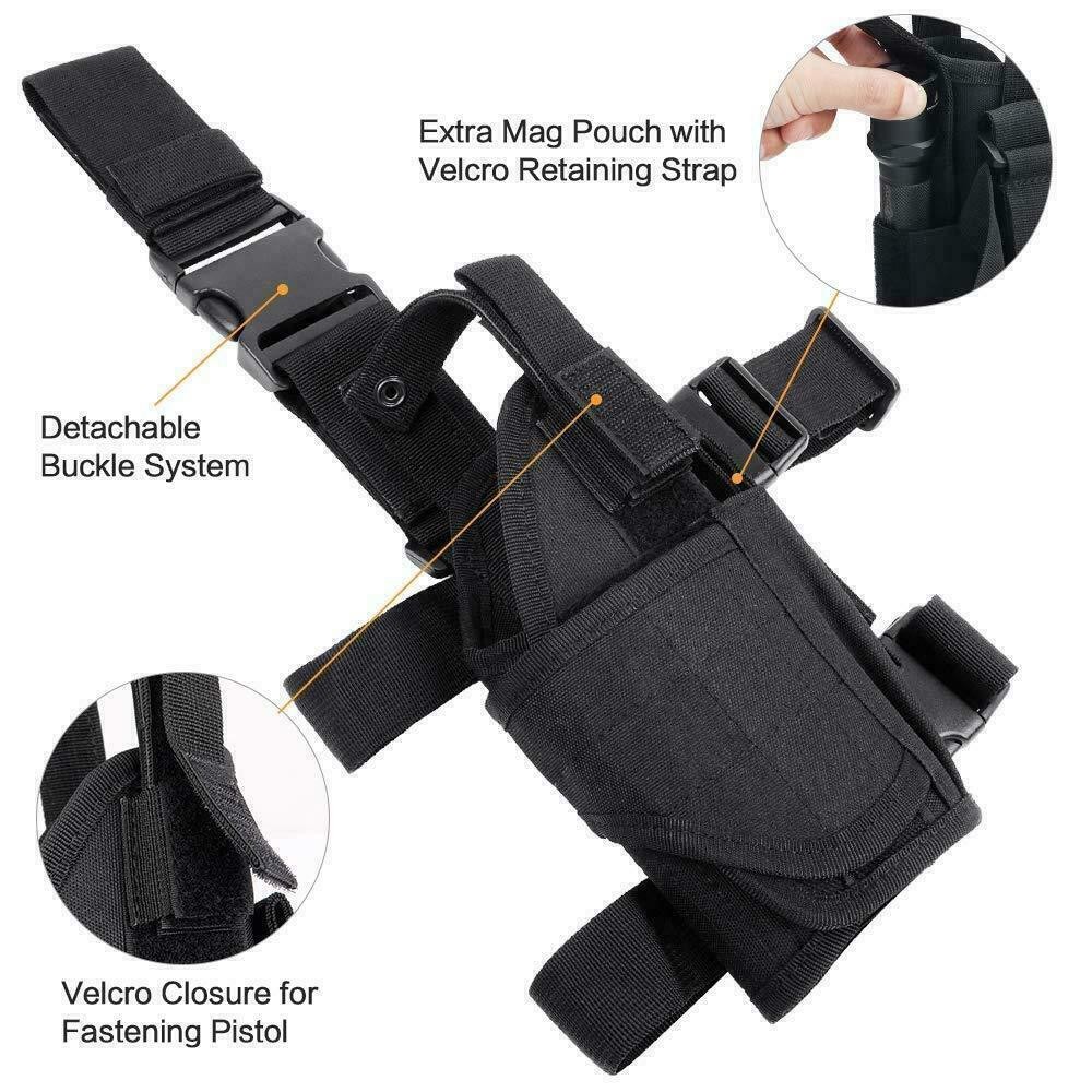 Tactical Adjustable Pistol Gun Drop Leg Thigh Holster with Mag Pouch Right Hand