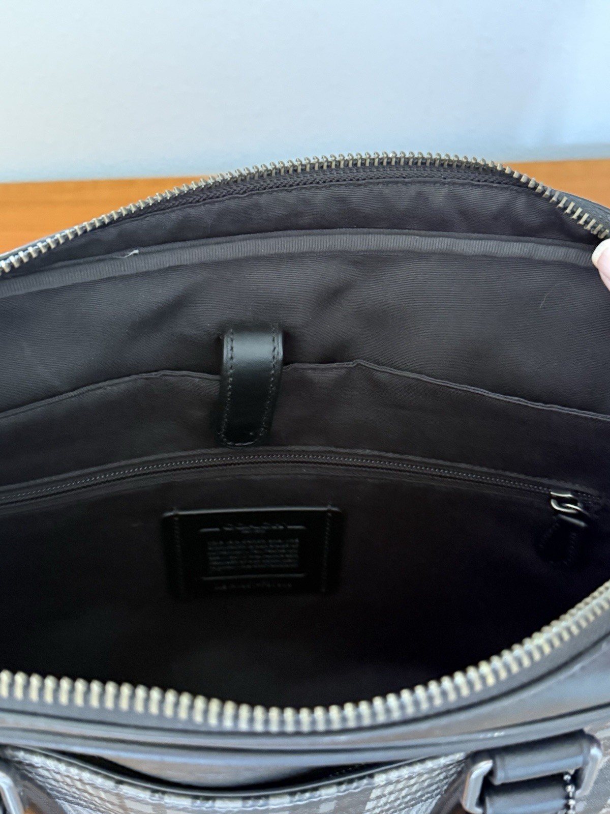 Coach Coated Canvas & Leather Perry Black & Gray Twill Plaid Briefcase