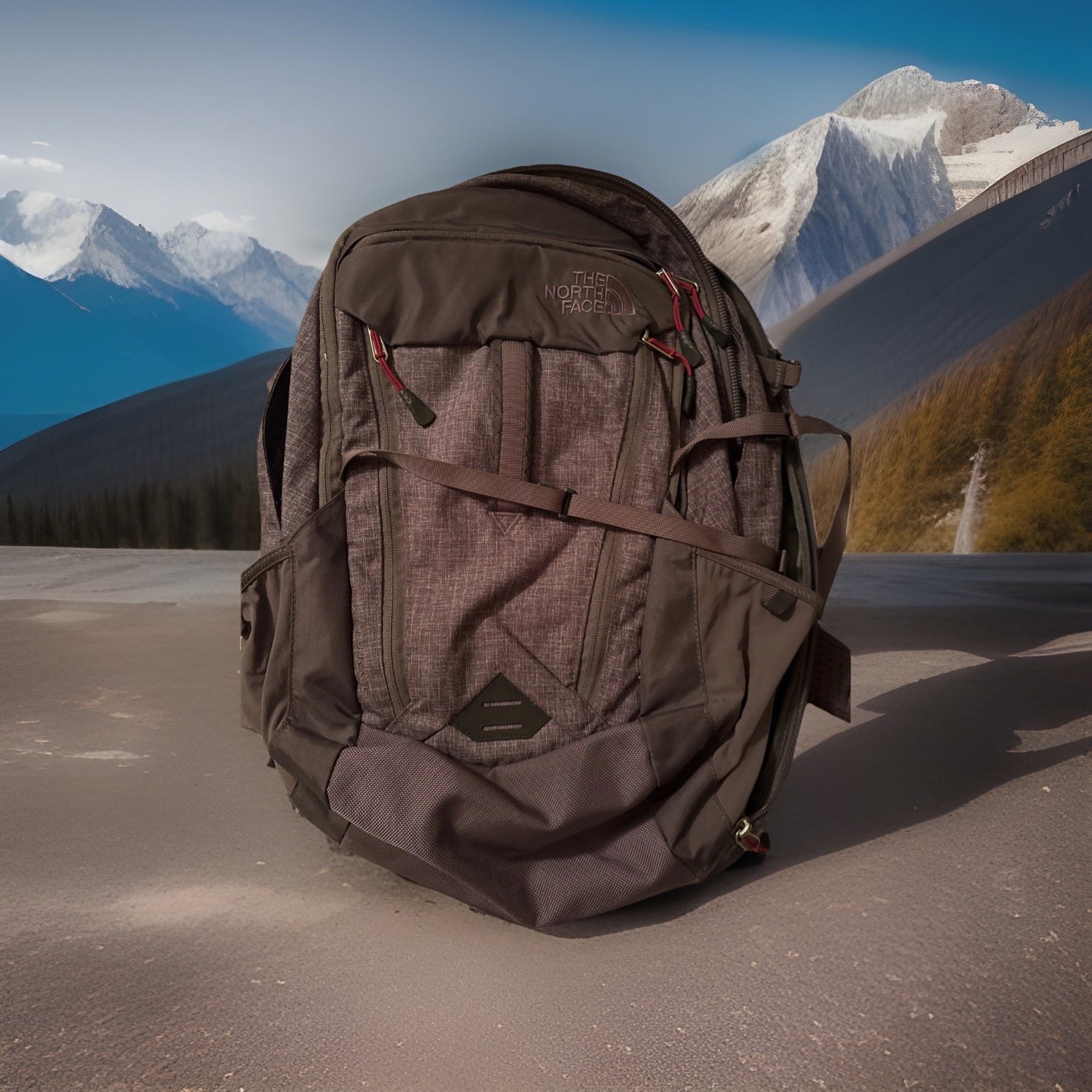 North Face Surge Backpack FlexVent Multi Pocket Laptop Padded Adjust Gray Red