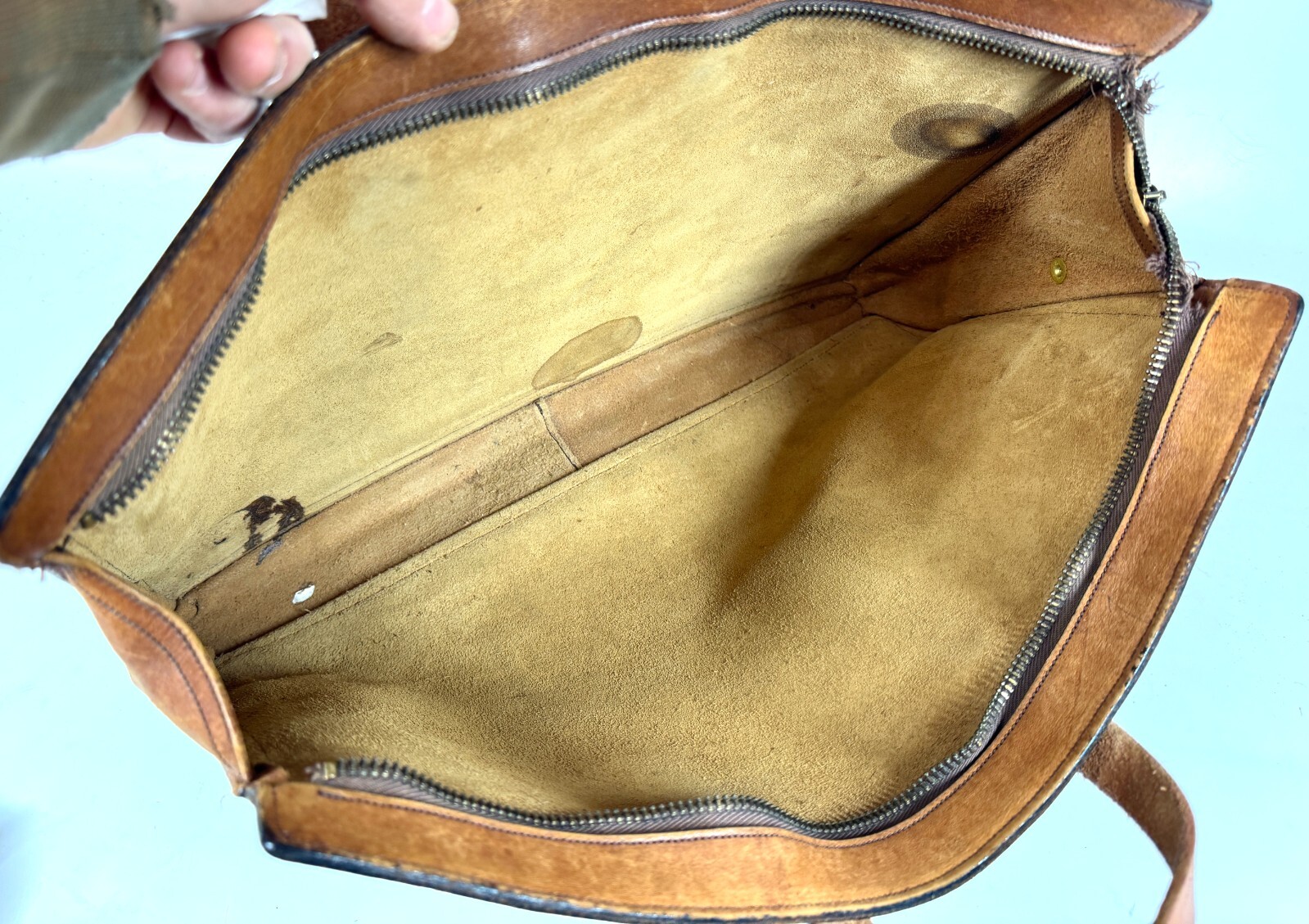 Michael Scott Vintage Full Grain Leather & Knit Fabric Messenger Bag Briefcase