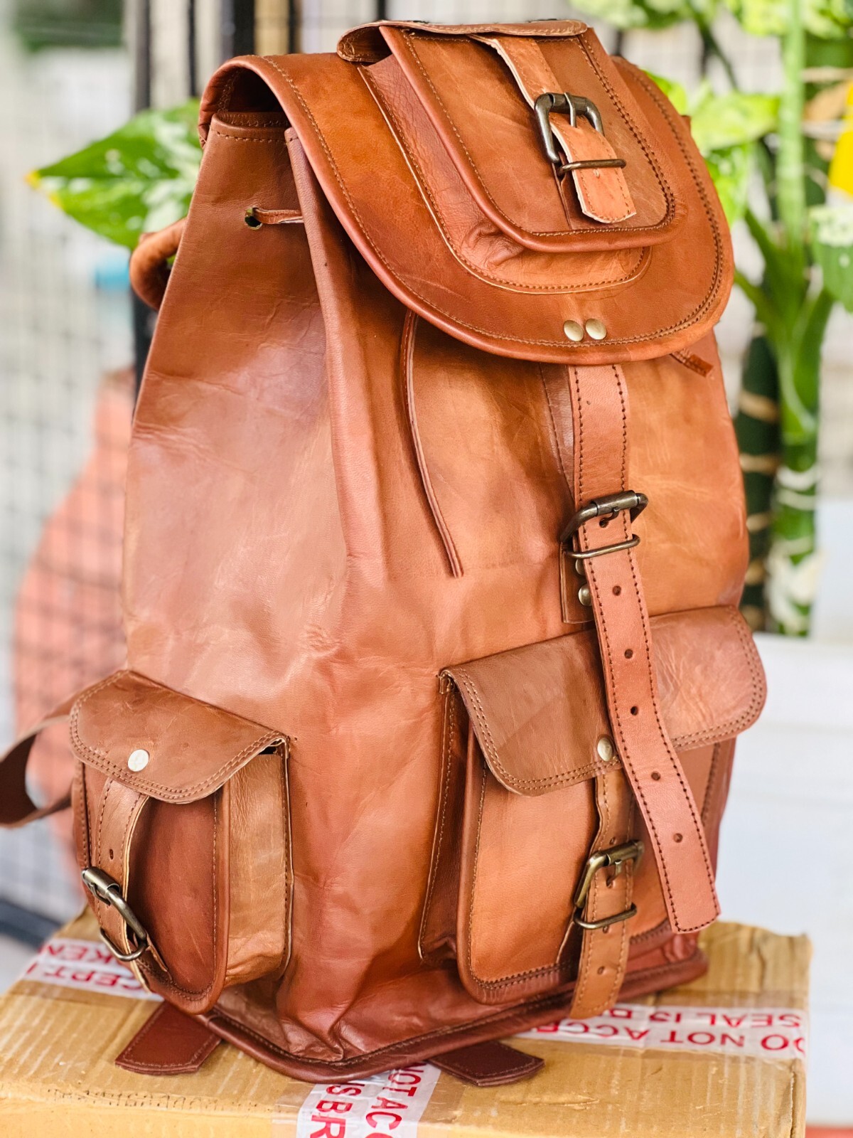 20″ New Genuine Leather Backpack Rucksack Travel Bag For Men’s and Women’s