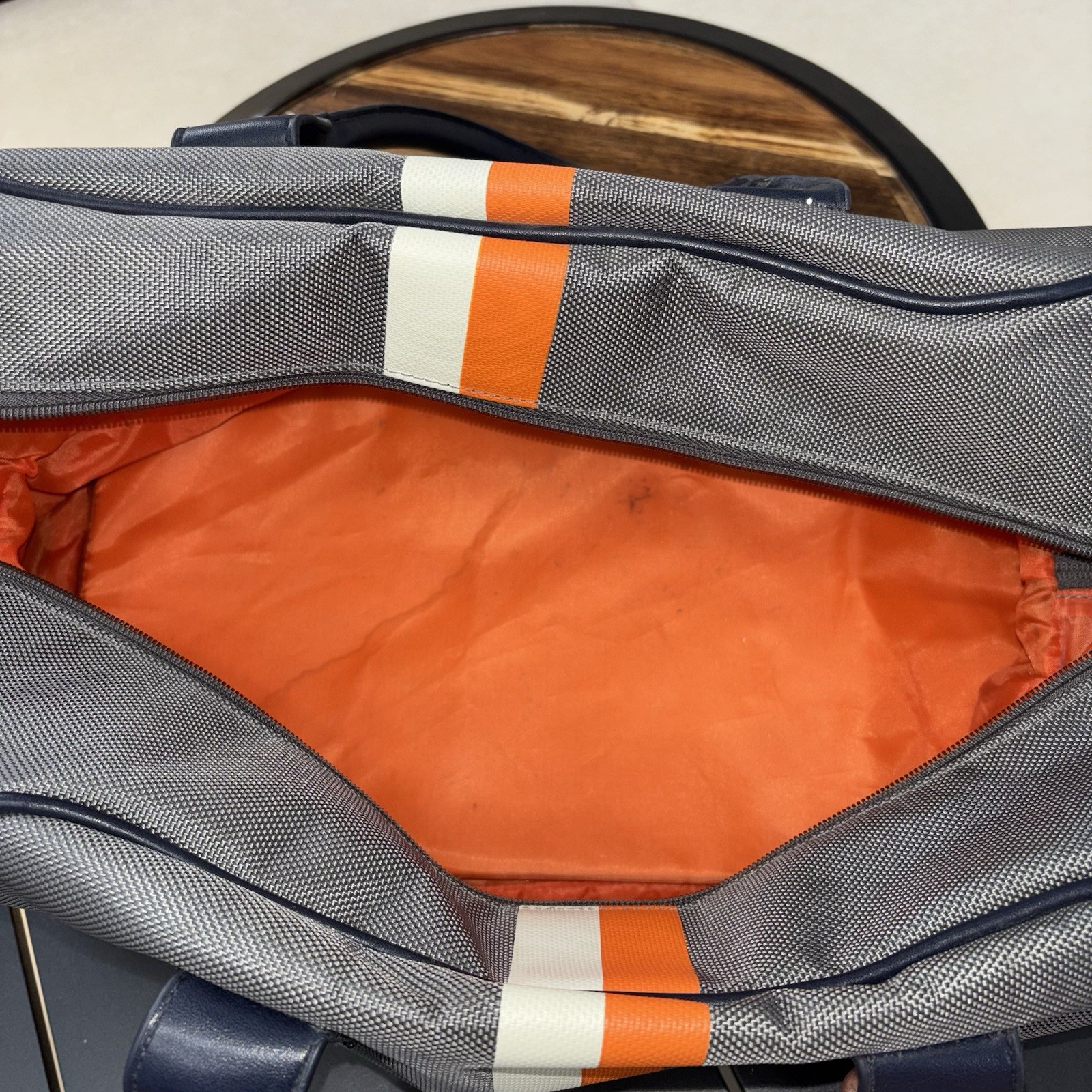 Grey Canvas Weekender Duffle Bag Retro Racing Stripe Travel Overnight Carry On