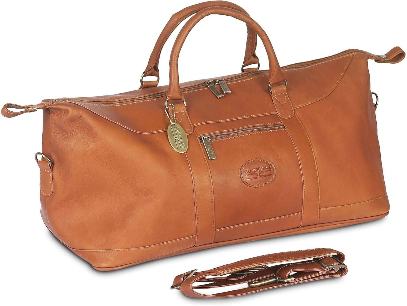 CLAIRE CHASE All American Leather Duffle / Travel Bag Saddle Brown Made Colombia