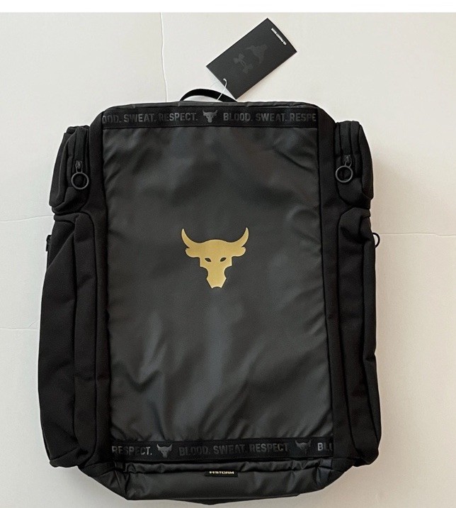 UA Under Armour Project Rock Duffle Backpack Bag Black Gold Gym 1376459-002 $130