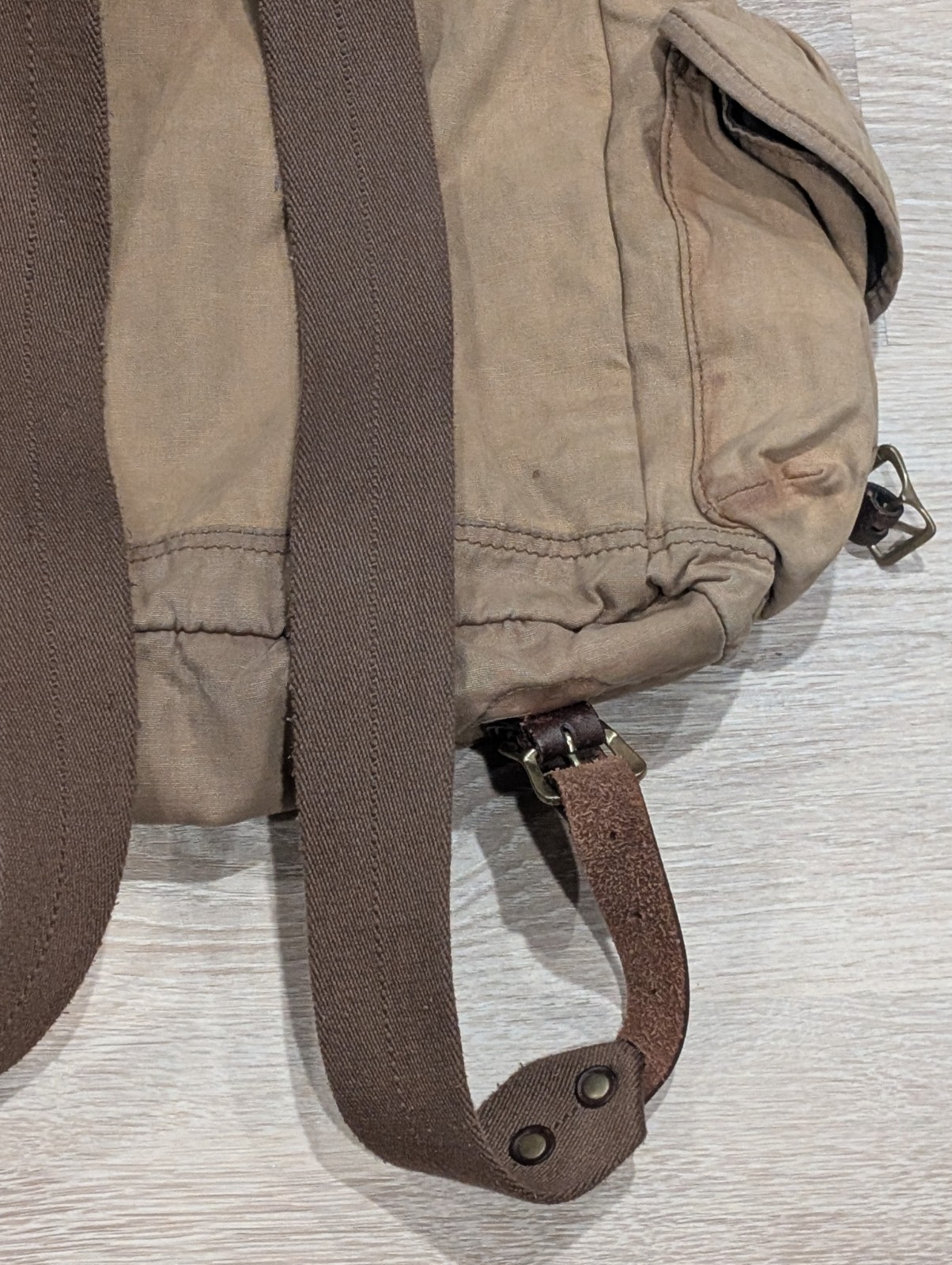 J. Crew Dry Goods Drawstring Abingdon Backpack Canvas Leather Trim Beige
