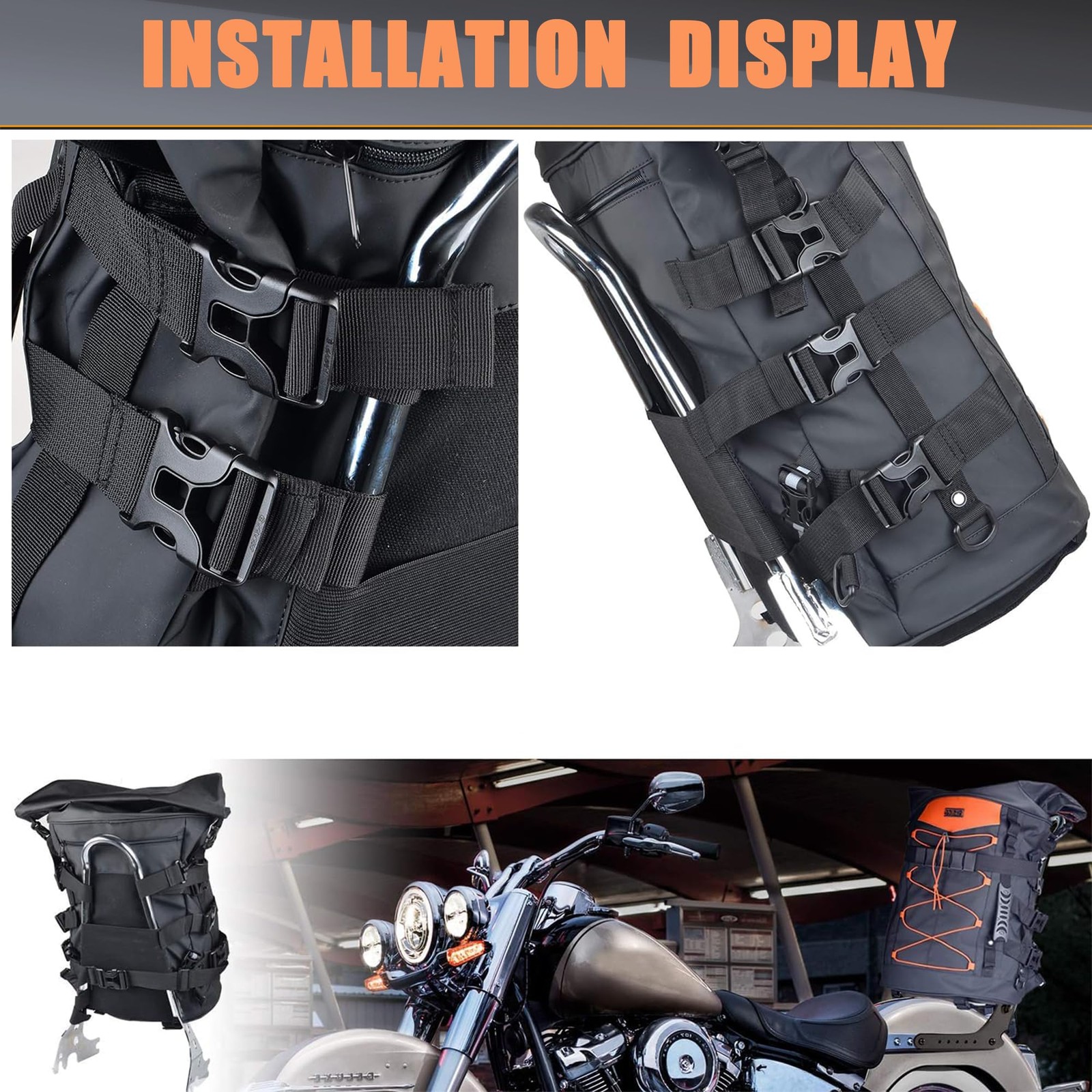 Motorcycle Sissy Bar Bag 40L Expandable Large Capacity Travel Luggage Motorcy…