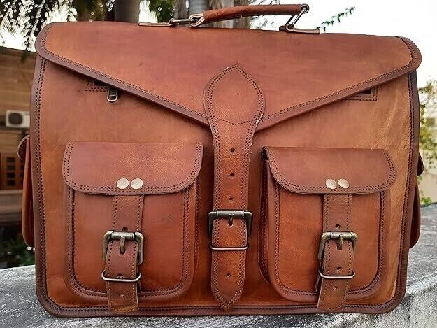 Men’s Genuine 21″ Vintage Large Leather Messenger Shoulder Laptop Bag Briefcase
