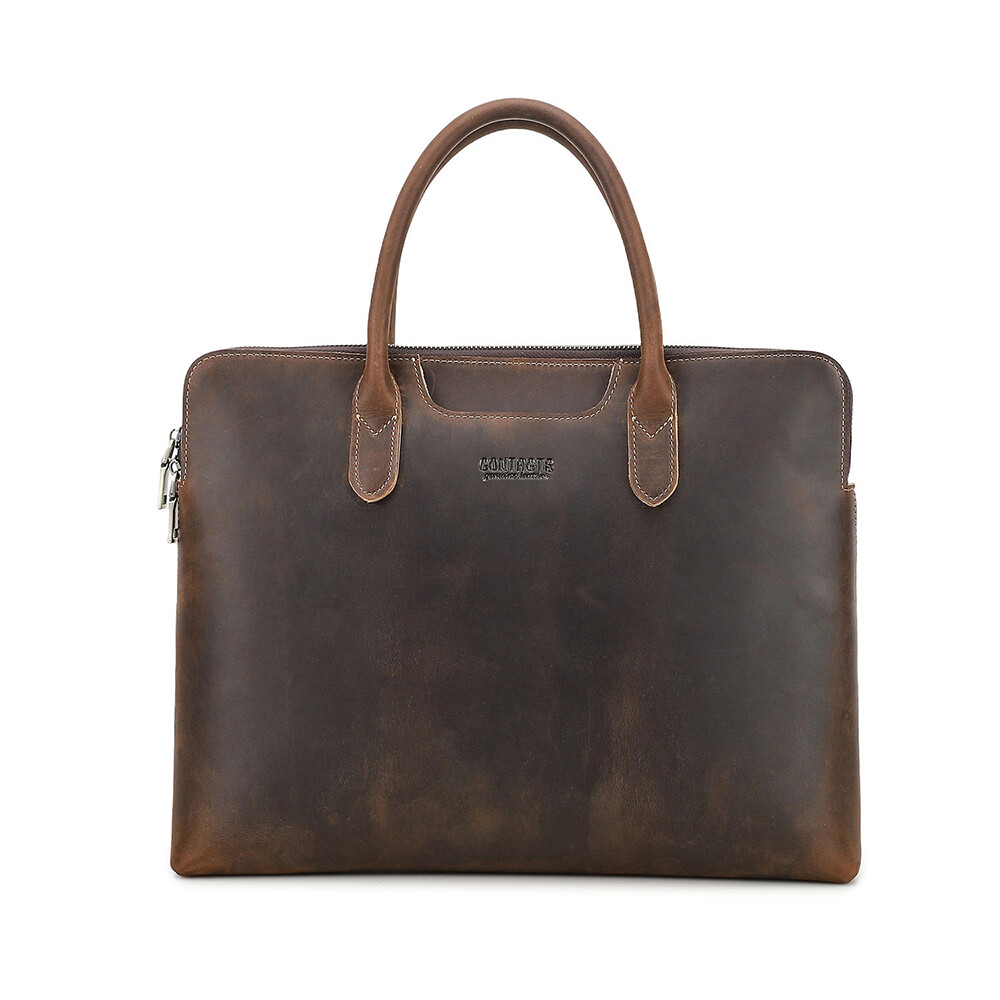 Genuine Leather Men Briefcase Business Handbag 14″ Laptop Bag For Macbook Pro 14