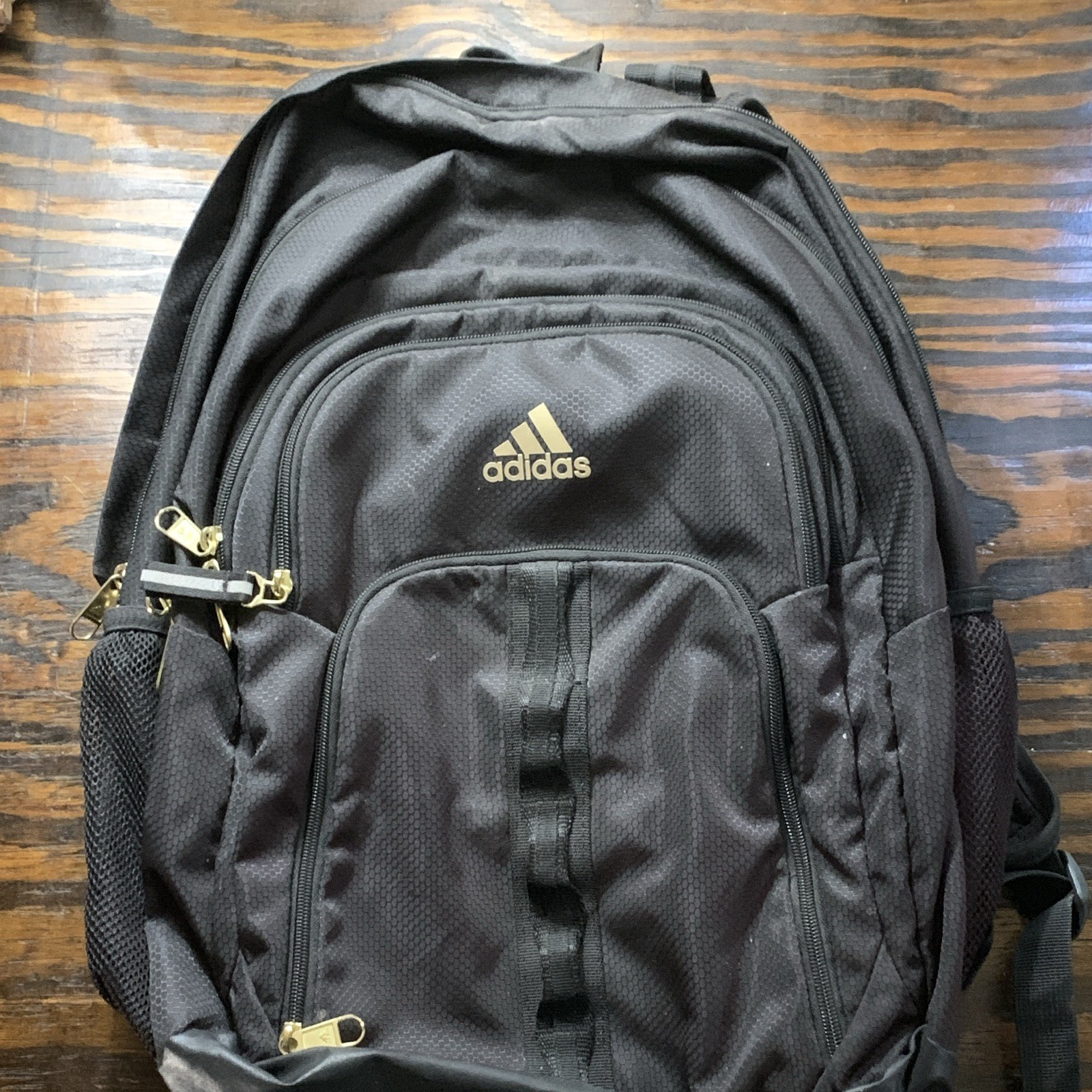 adidas Black/Gold Large Backpack Zip Closure Bottle Pocket Padded Straps