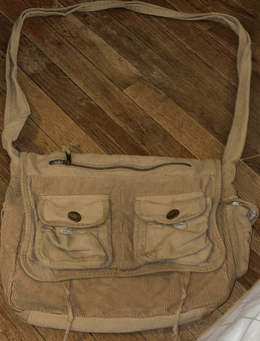 Abercrombie Beige Messenger Shoulder Bag Inner Pockets Zip/Button Casual Travel
