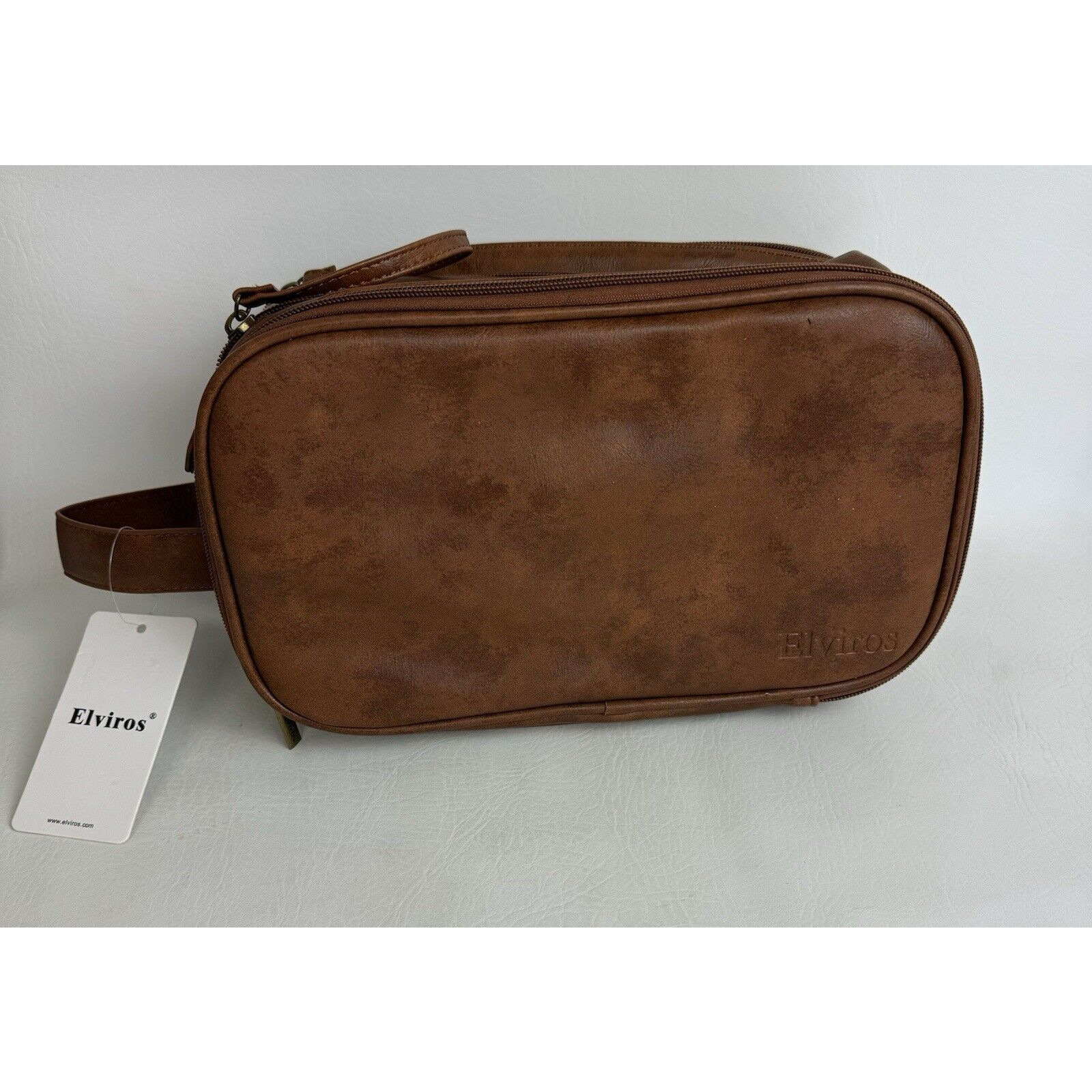 Elviros Men Toiletry Bag Water-Resistant PU Leather Travel Dopp Shaving Kit New