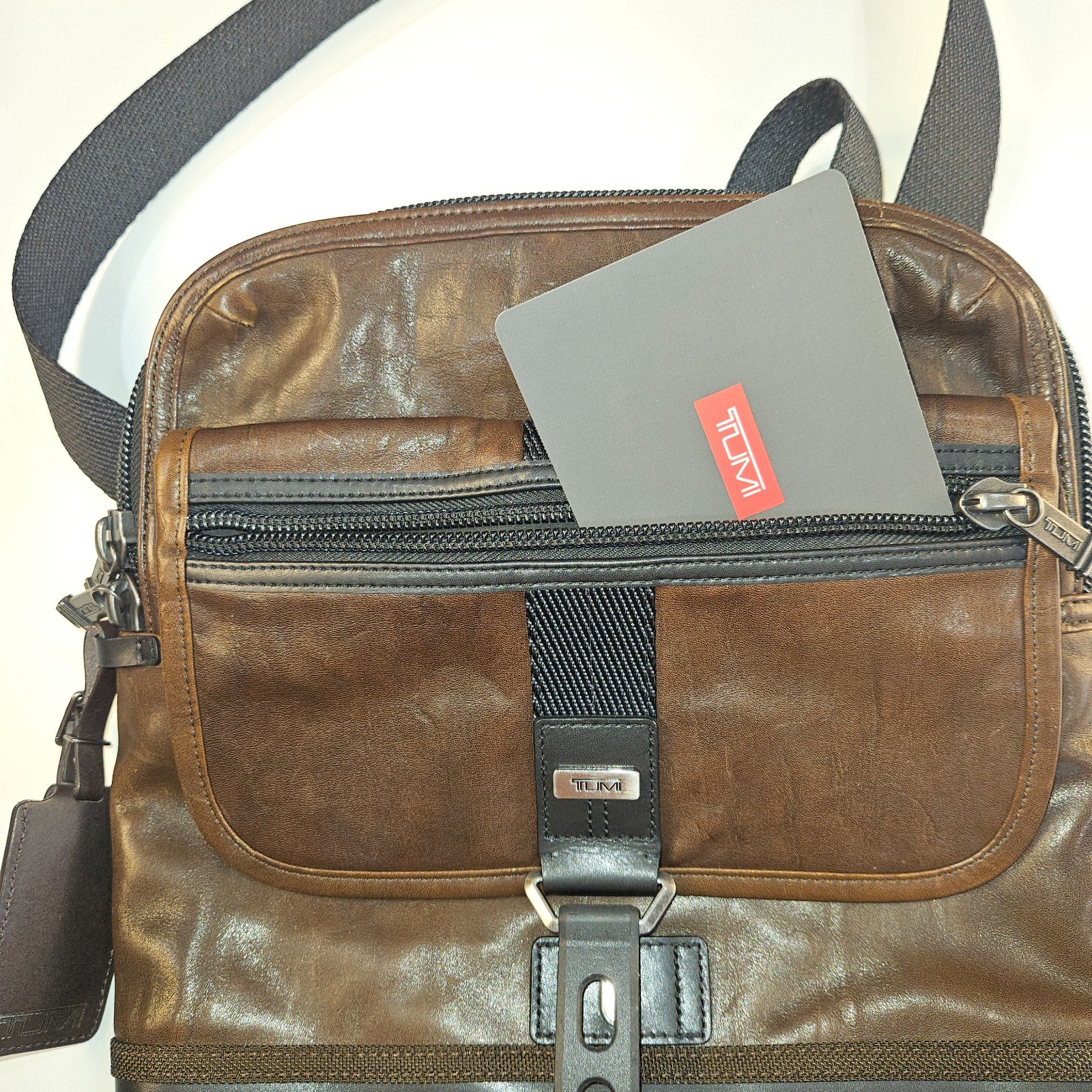 TUMI Alpha Bravo Full Leather Annapolis Expandable Messenger Bag Brown