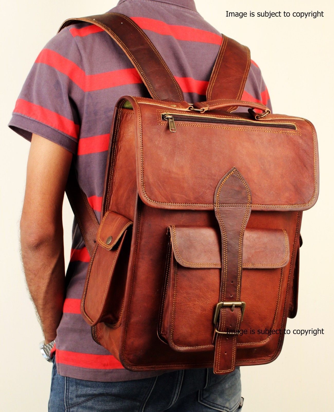 Mens Vintage Genuine Leather Laptop Backpack Rucksack Messenger Bag Satchel 16″
