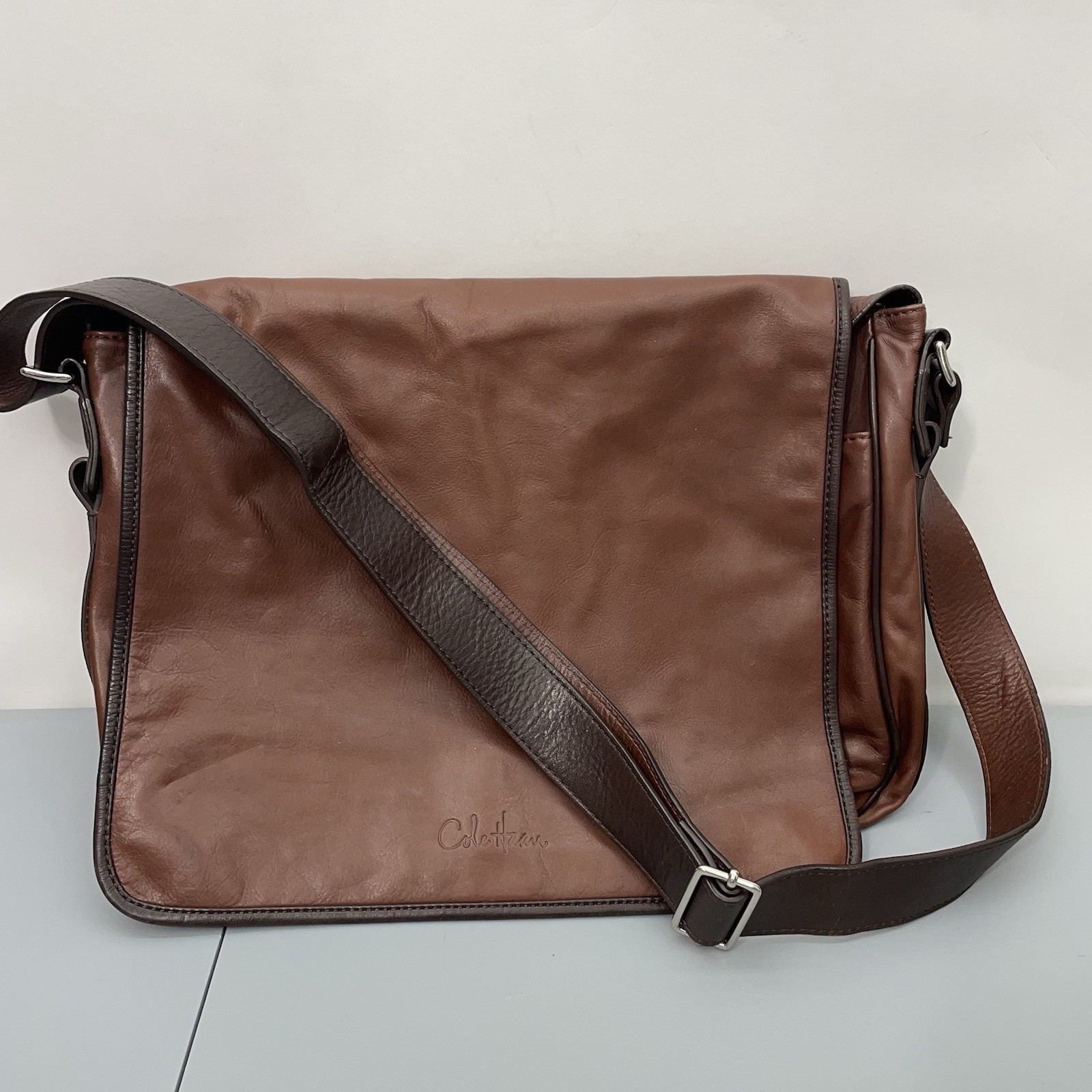Cole Haan Messenger Shoulder Bag Laptop Computer Brown Soft Supple Leather