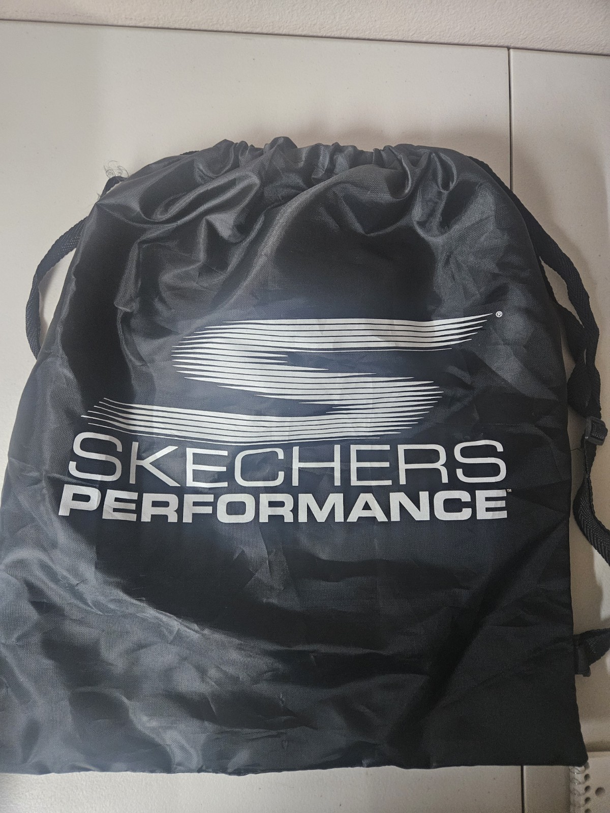 Skechers Black Polyester Drawstring Backpack Gym Shoe Sack Bag Shoulder Straps