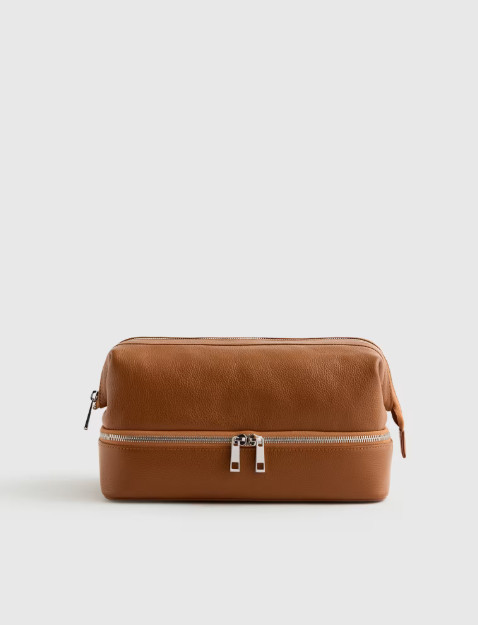NWT QUINCE MEN’S ITALIAN LEATHER DUAL COMPARTMENT TOILETRY ZIP AROUND BAG