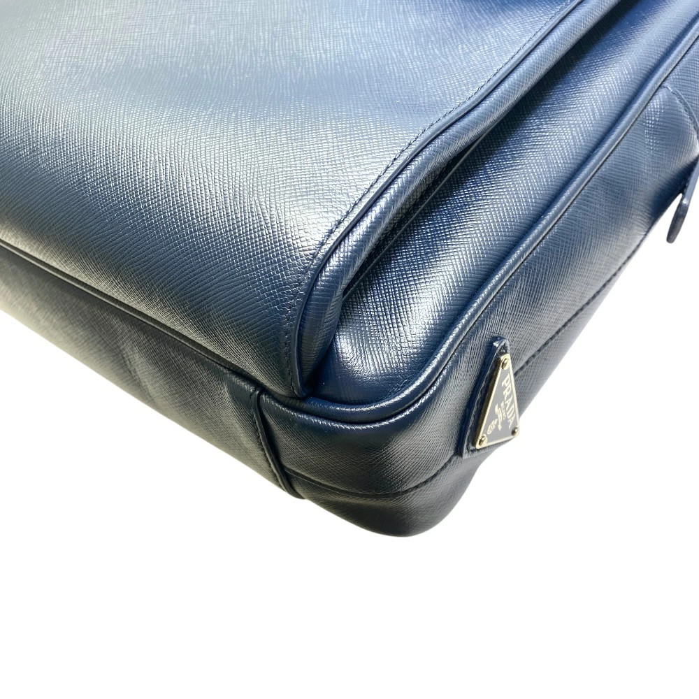 PRADA Business Bag Briefcase Triangle Logo Saffiano Leather Navy Silver
