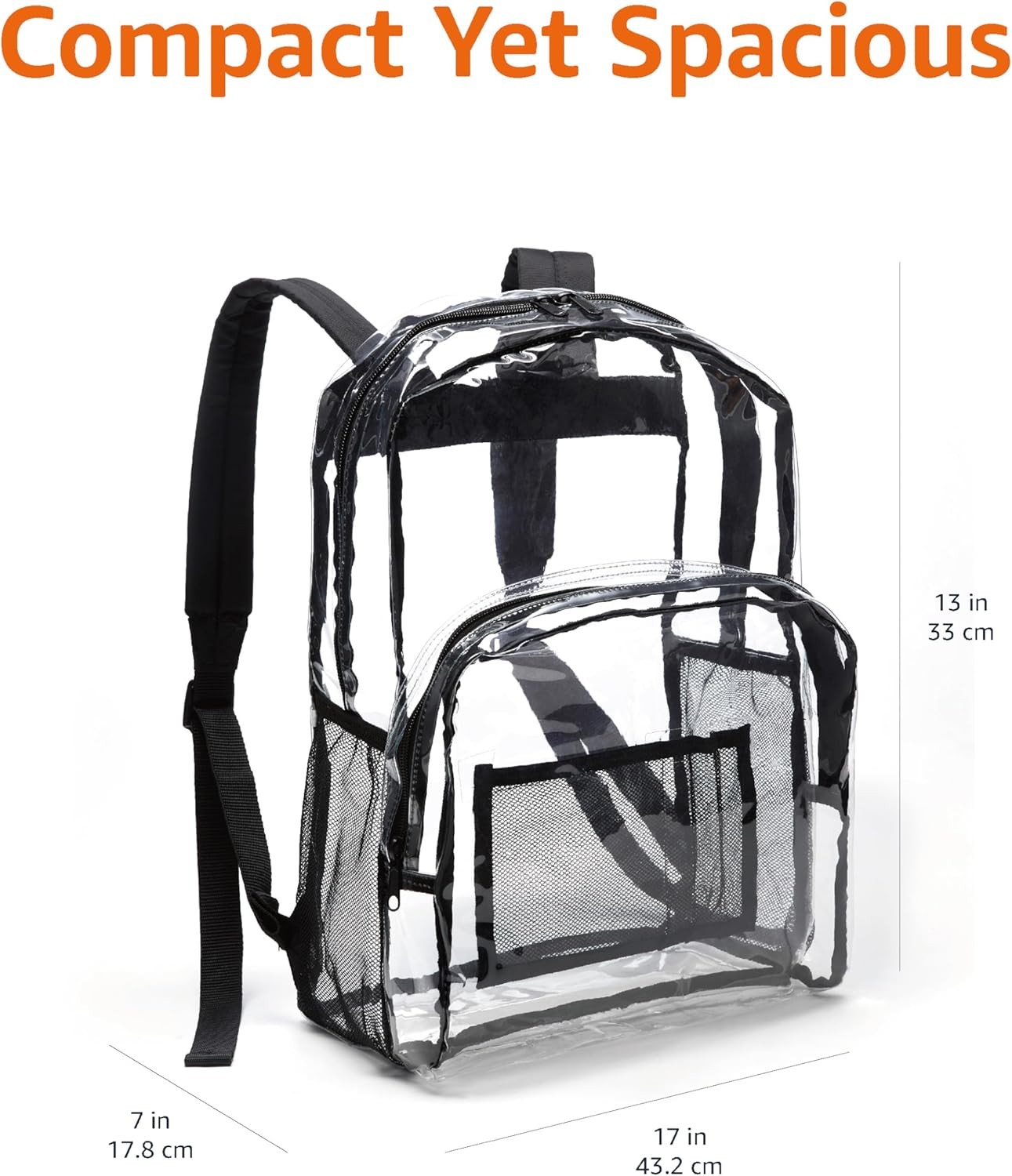 Transparent Clear School Backpack Water-Resistant PVC Plastic 17 X 7 X 13 In