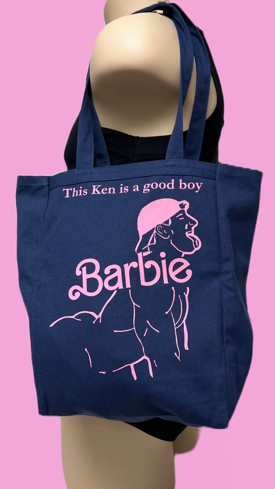 H.E.Arts Design Barbie Boy Ken custom print navy blue Canvas tote Bag