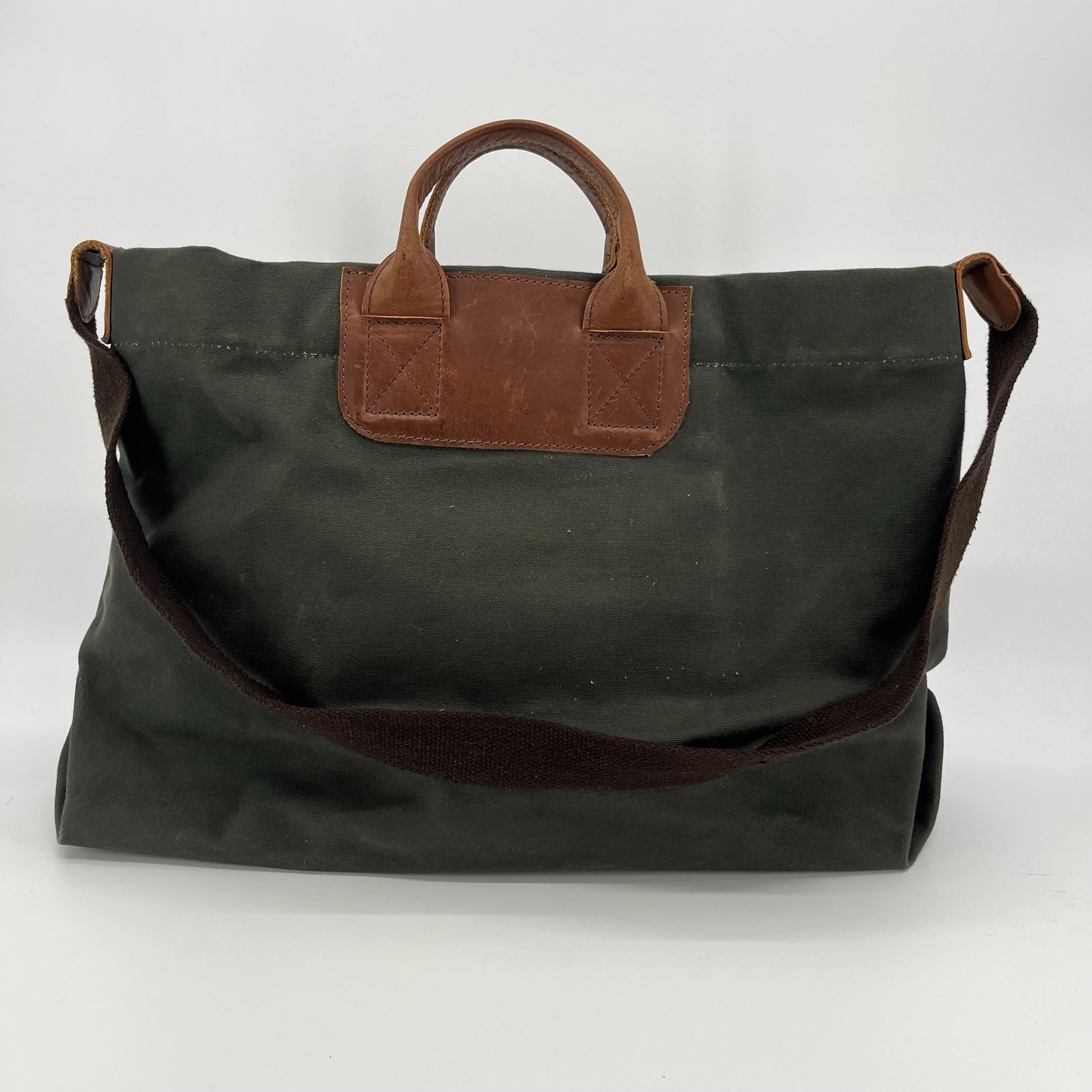 United By Blue Tote Green Waxed Canvas Leather Trim Shoulder Bag Weekender Carry