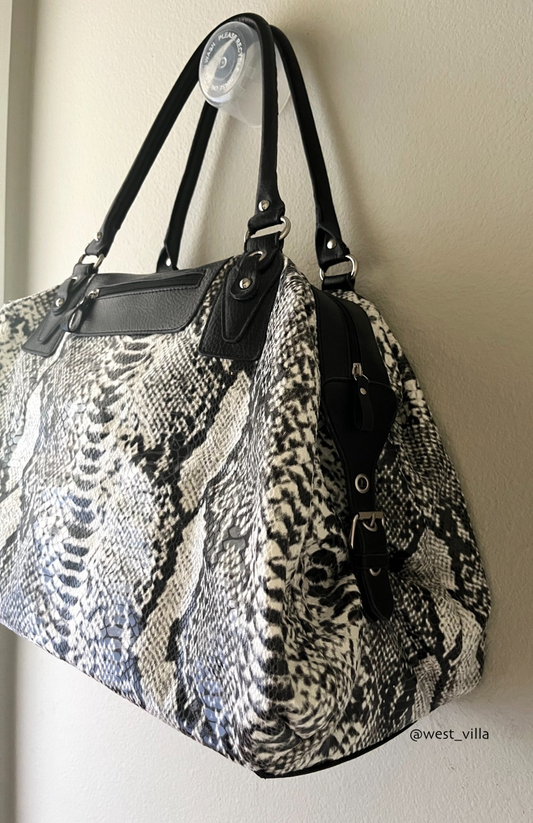 Snakeskin Weekender Tote Duffle Bag Soft Material White Black