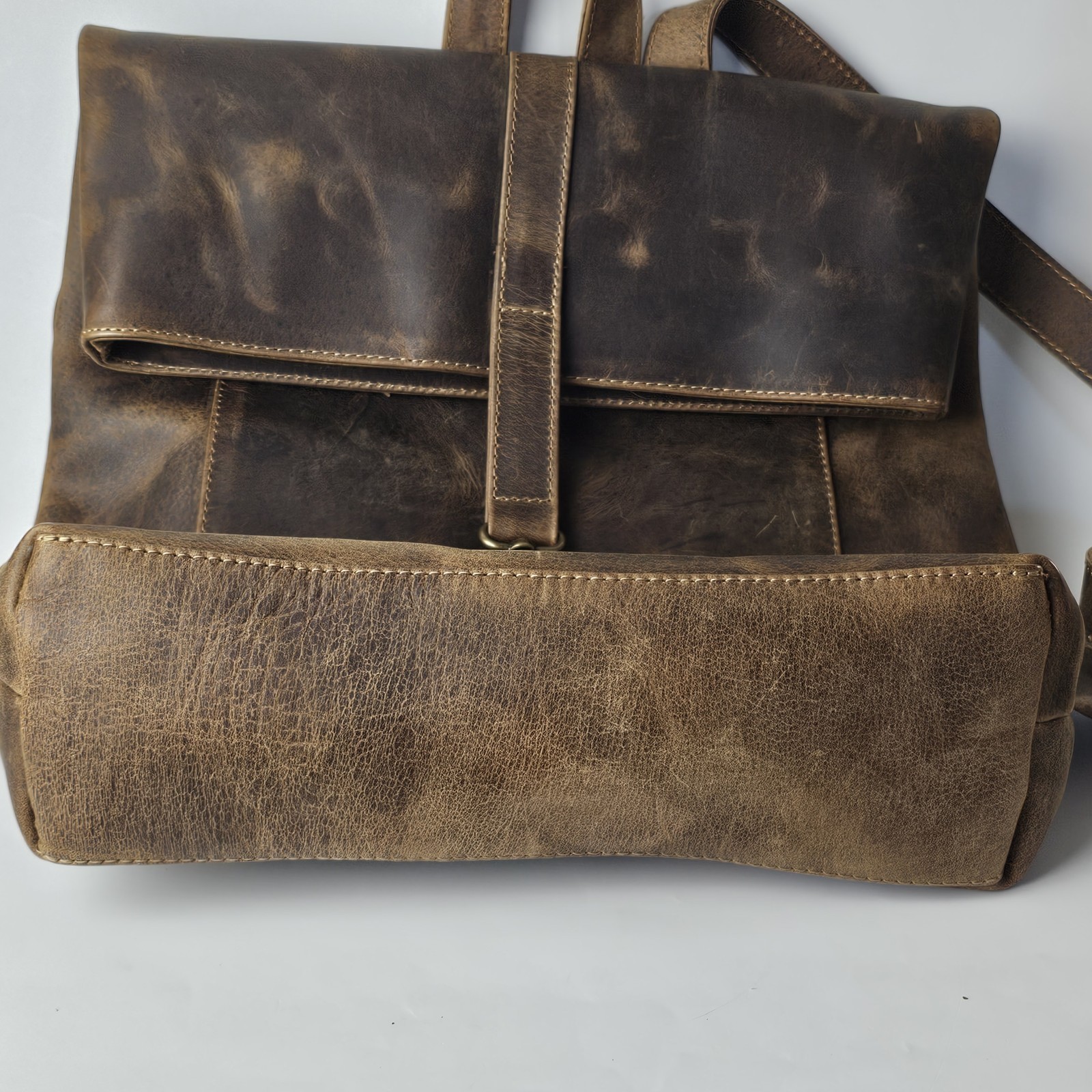 Full-Grain Leather Roll Top Backpack Handcrafted Rustic Brown Artisan Backpack