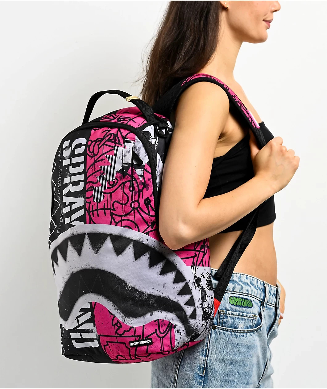 Sprayground Pink Punk Graff Backpack🔥New Black Bookbag Large School Bag