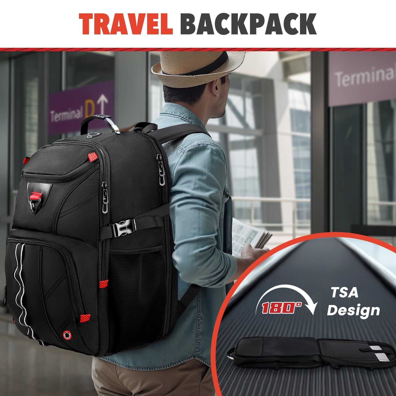 Long-Term Durability Extra Large Travel Backpack for Men & Women, 18.4″-19″ G…