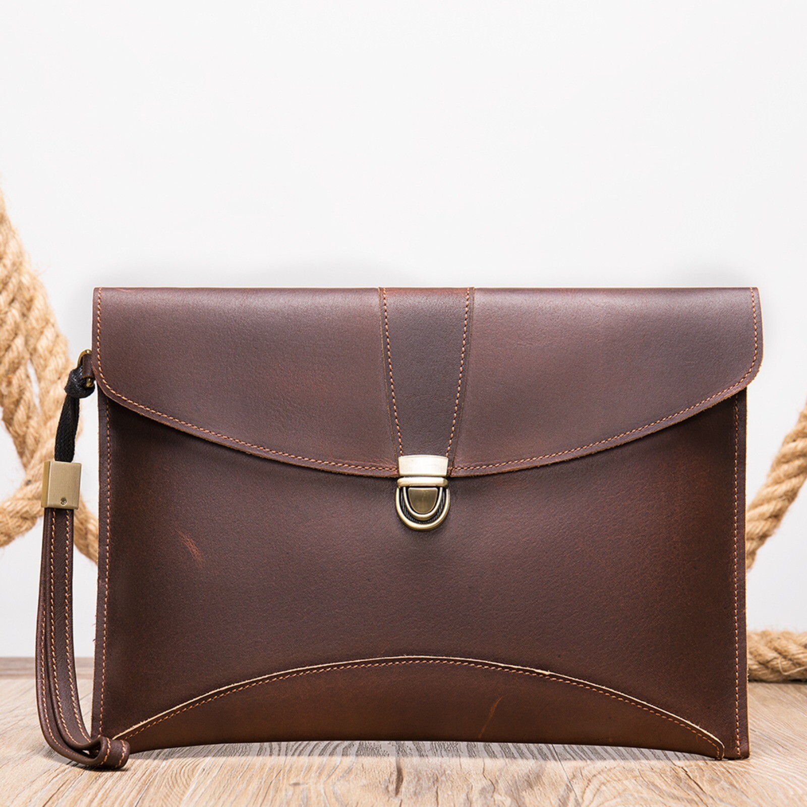 Men’s Leather Clutch Bag with Wrist Strap Business Travel Pouch Workwear Bags Sz