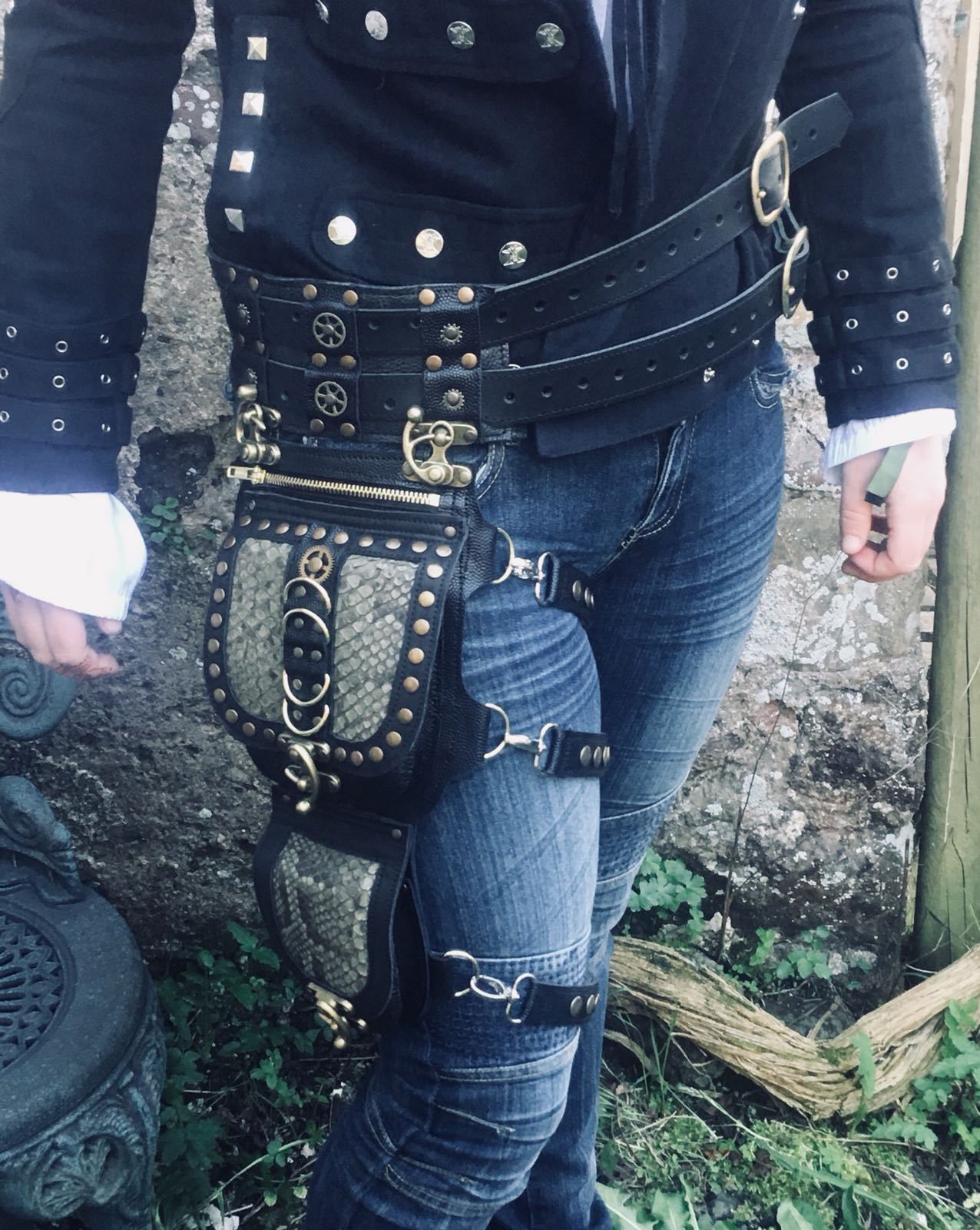 Leather Snakeskin Steampunk Utility Hip Bag Pouch Belt holster Cycling Biker