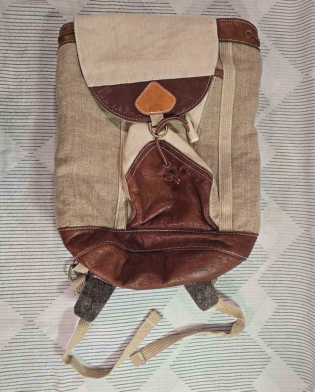 TERRA PAX Eco-friendly Hemp Linen Leather Beige TerraPax School Travel Backpack