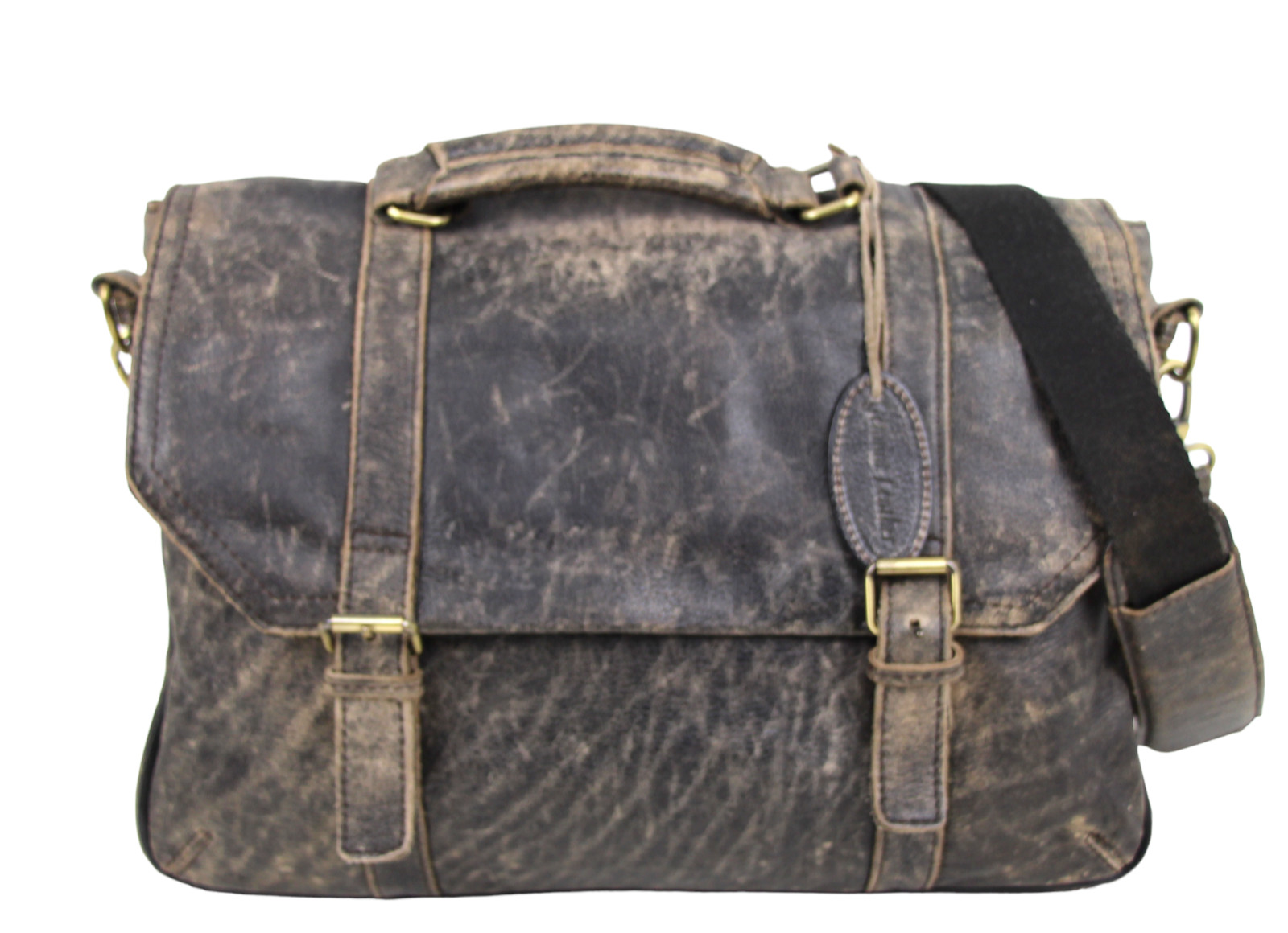 Black Rivet DISTRESSED BROWN LEATHER LAPTOP SHOULDER MESSENGER BAG BRIEFCASE