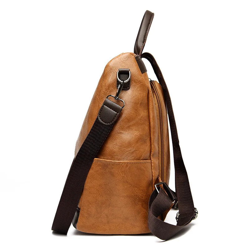 Anti Theft Backpack Faux Leather Large Capacity Travel Laptop Shoulder Bag Women