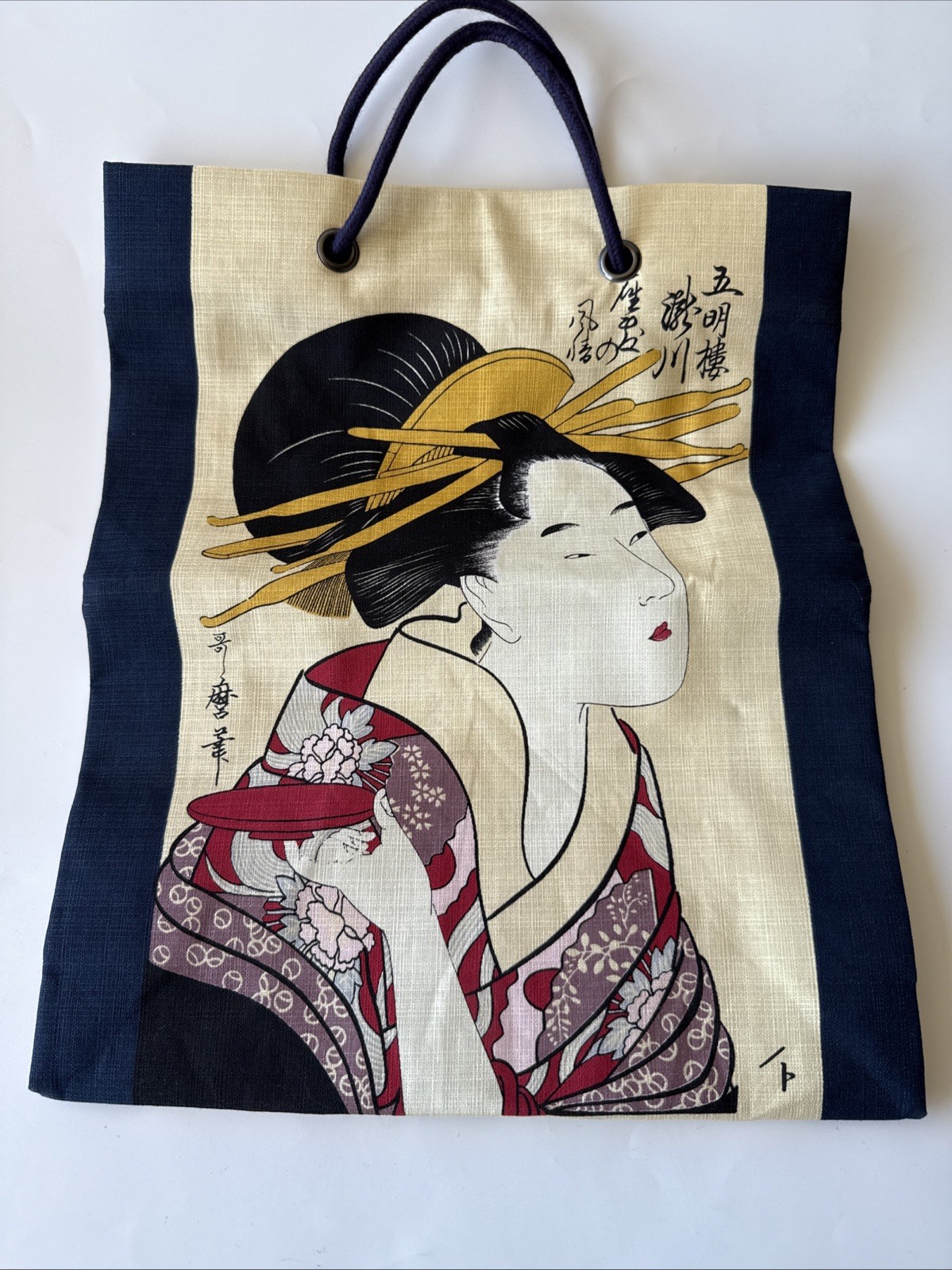 Tote bag, Japanese woodblock ukiyo-e design, KYOTO town Geisha girl kawaii