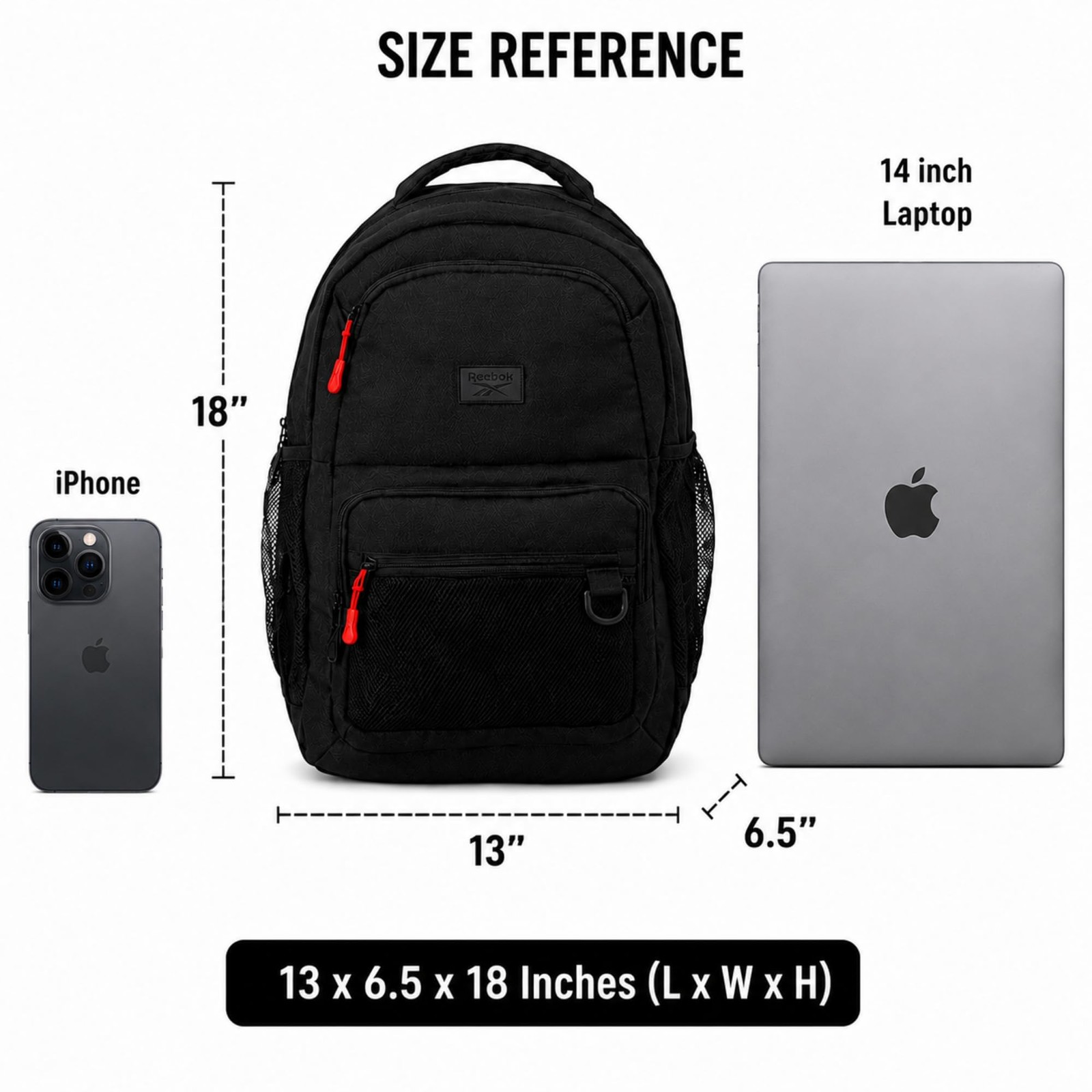 Reebok Multipurpose Lightweight Laptop Gym Commuter Backpack, Aire Black
