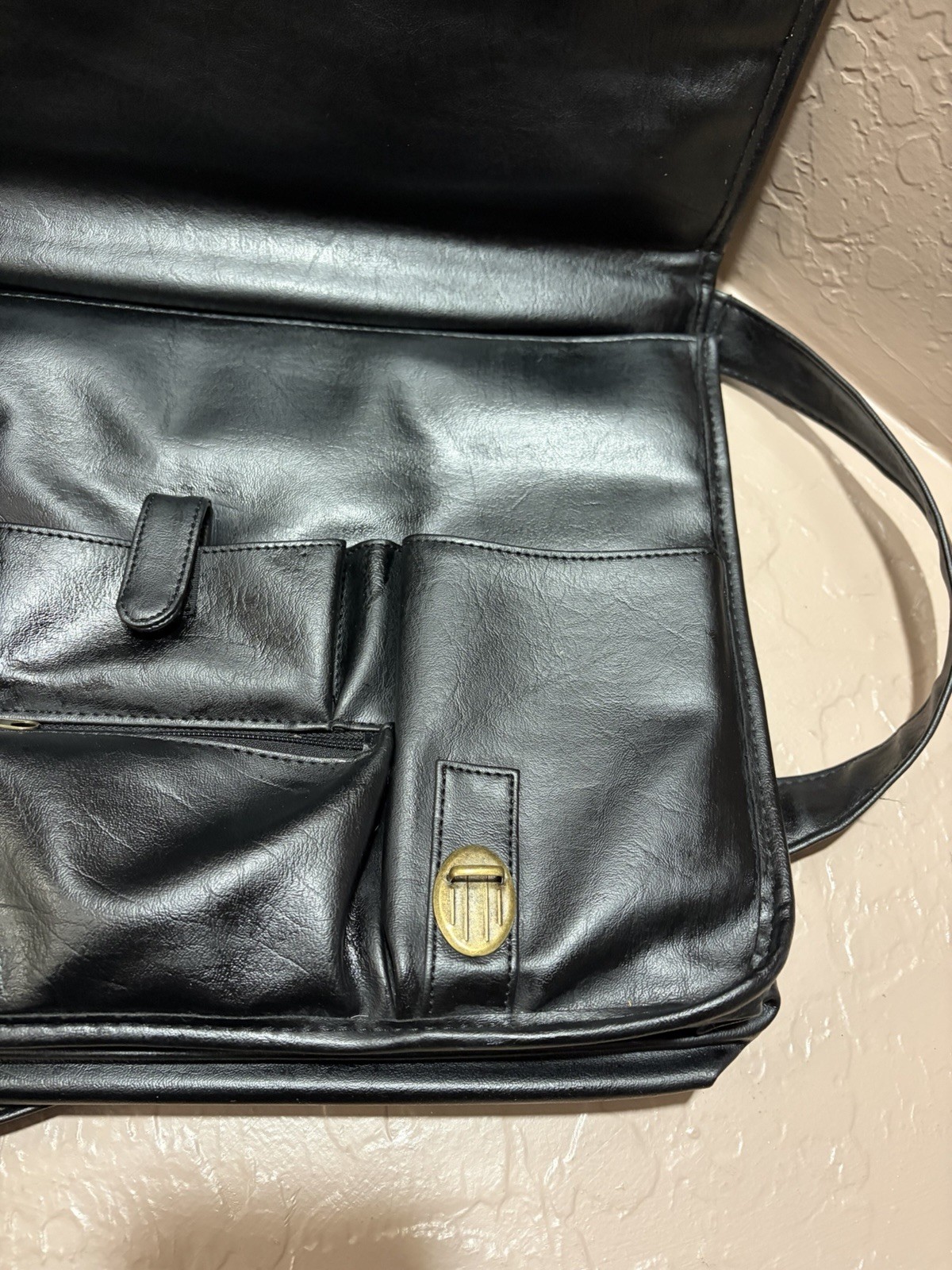 Black Durahide Leather Briefcase Shoulder Strap Buckle Zip Organizer-Slight Used