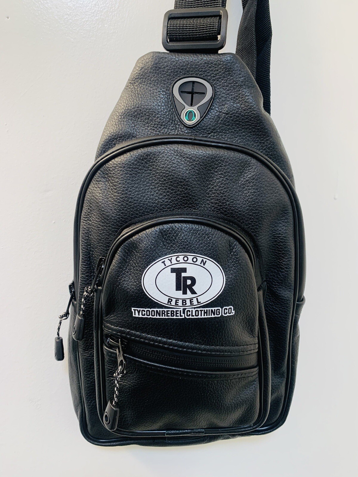 Tycoonrebel Leather TYCOON LOGO Crossbody Bag Messenger Sling Bag Black Color