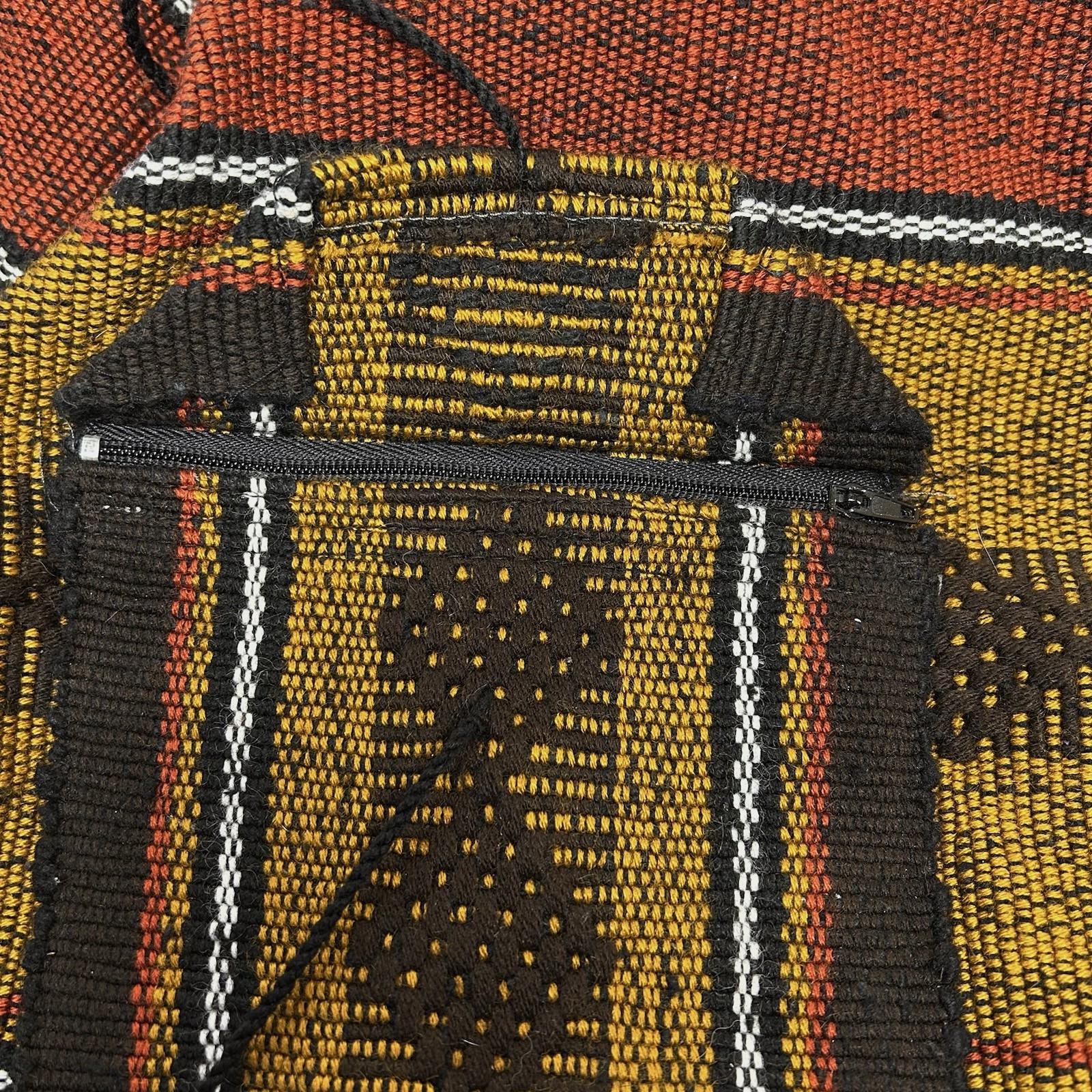 Backpack Made In Mexico Hand Woven Boho Bag 16” Yellow Red Black Rasta Pocket