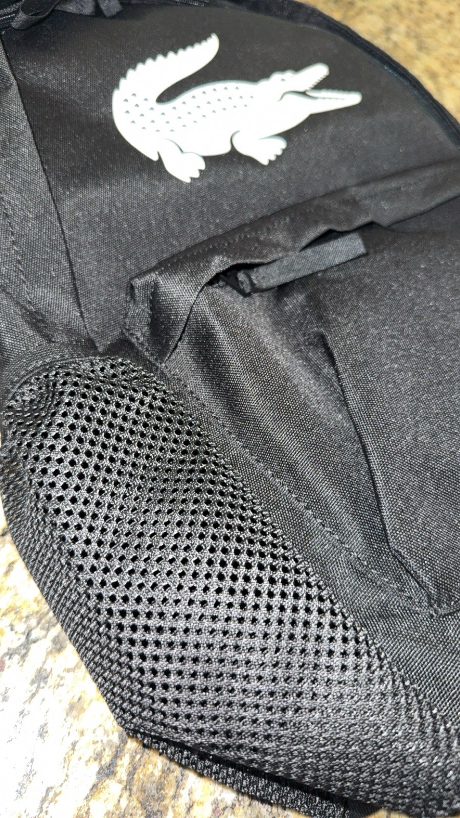 LACOSTE $98 Backpack BIG CROC LOGO bag side pocket Black AUTHENTIC NEW NH5184OM