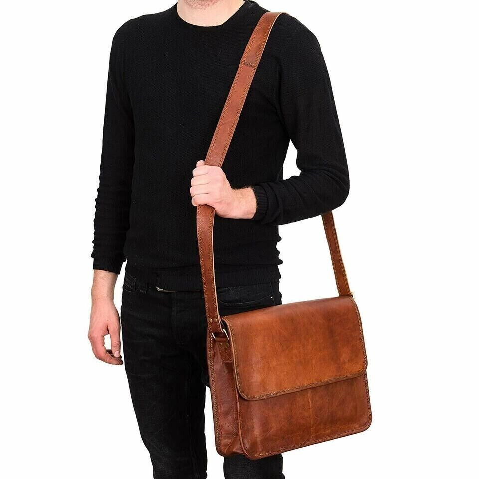 Leather Messenger Bag 15 In Laptop Satchel Office School Crossbody Shoulder Bag